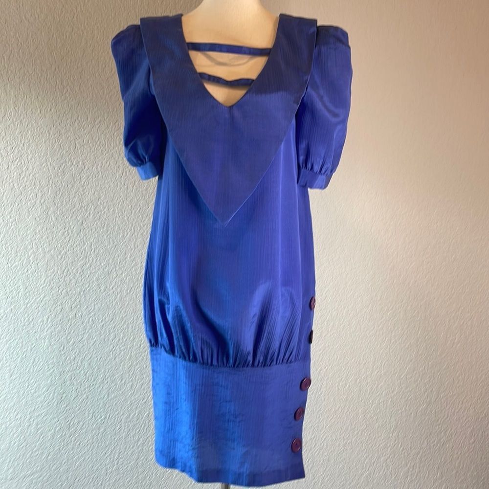 DAWN JOY FASHIONS vintage 80’s blue collared dress with tight bottom